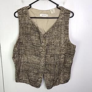 Go Silk Vest Womens 14 Waistcoat Button Front Brown Print Silk Preppy Academia